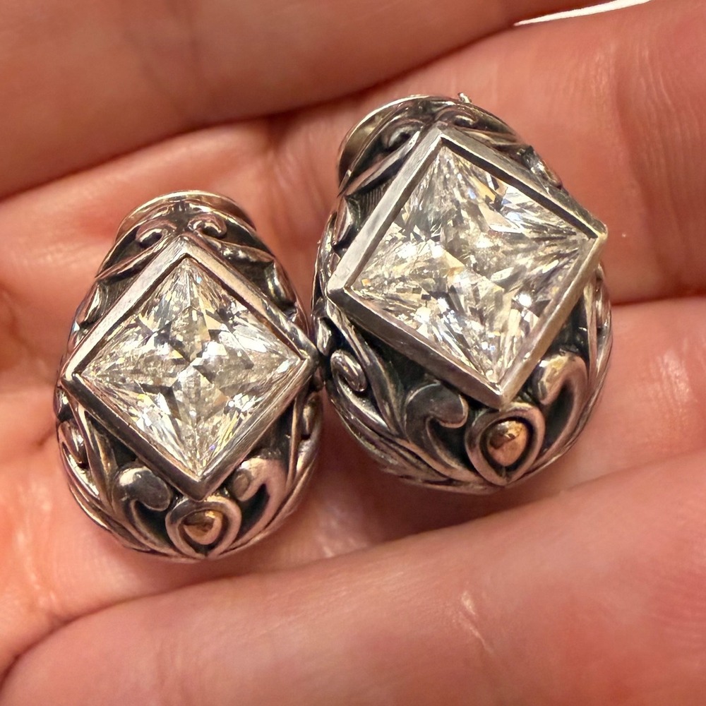 Vintage Sterling Silver Earrings 14K Gold John Hardy 925 Filigree Omega Back
